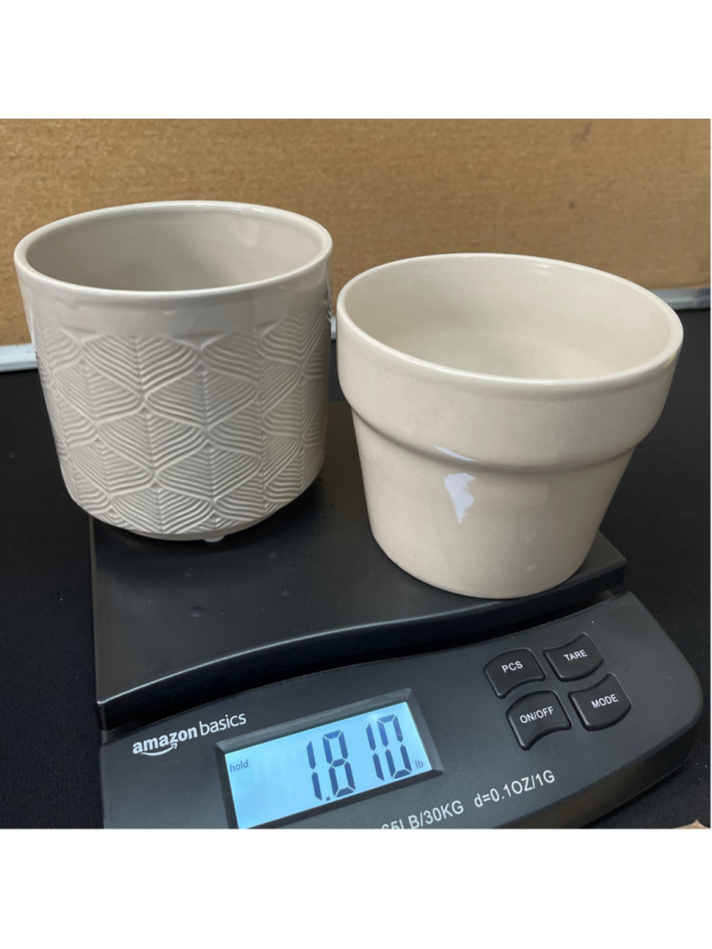 Cream colored IKEA Home Decor Ceramic Plant Pot with unbranded etched plant pot